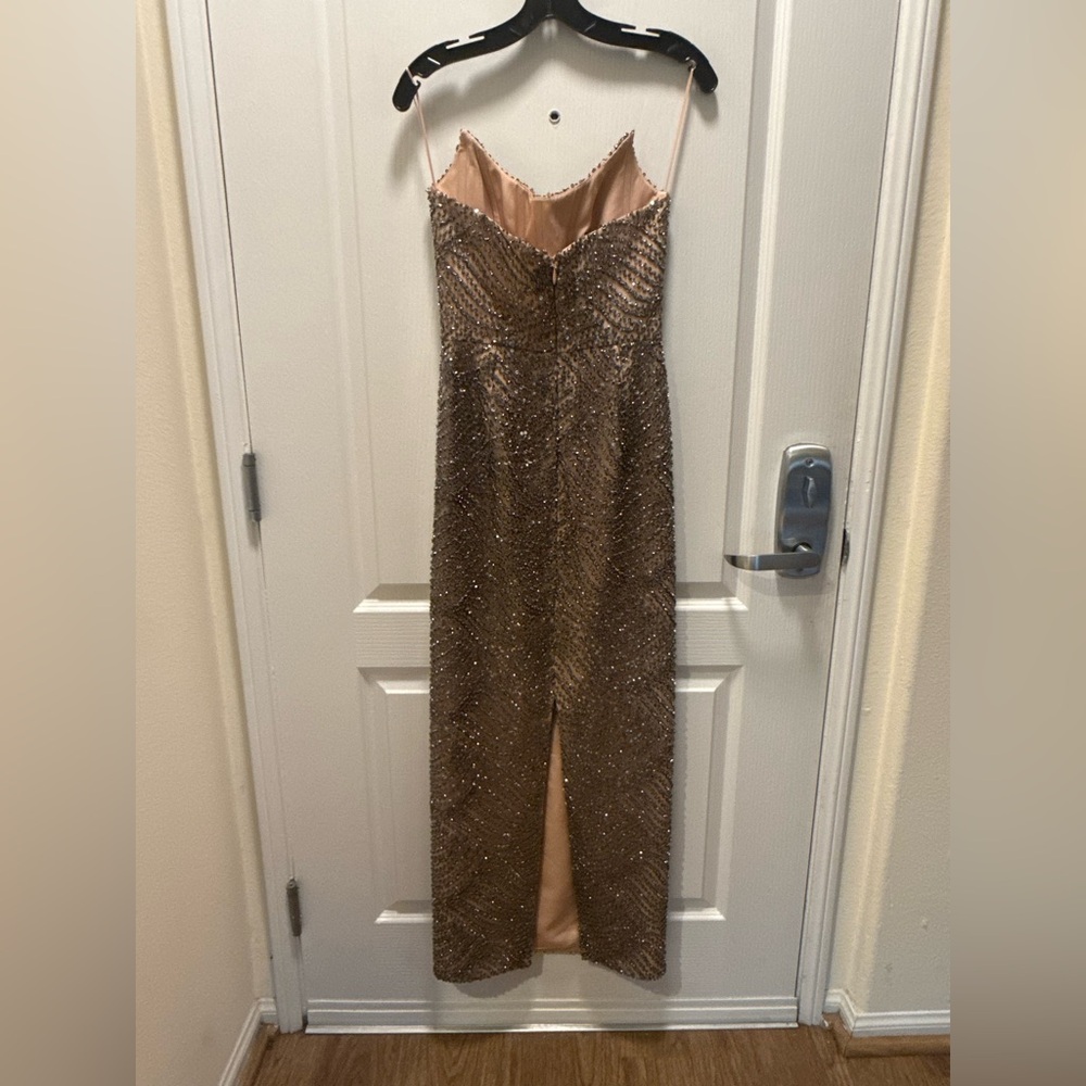 Sequin Strapless Column Evening Dress - Bronze - Picture 6 of 10